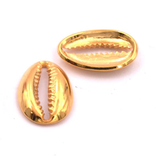 Kaufen Sie Perlen in der Schweiz Verbinder Kaurimuschel goldener Edelstahl 14x9,5mm (2)
