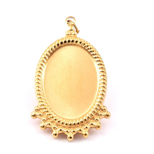 Kaufen Sie Perlen in der Schweiz Ovaler Anhänger aus goldfarbenem Edelstahl – 30 x 18,5 mm – für Cabochon 18 x 13 mm (1)