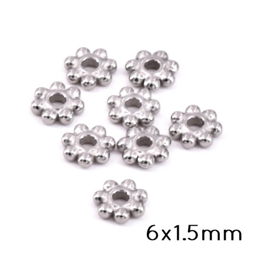 Kaufen Sie Perlen in der Schweiz Heishi-Perlen-Abstandshalter aus Edelstahl – 6 x 1,5 mm – Loch: 1,4 mm (10)
