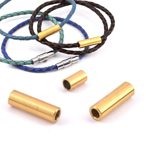 Kaufen Sie Perlen in der Schweiz Magnetischer goldener Rohrendverschluss aus Edelstahl – 16 x 5 mm für 3 mm Kordel (1)
