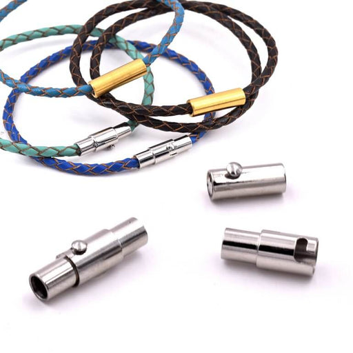 Kaufen Sie Perlen in der Schweiz Magnetischer Rohrendverschluss aus Edelstahl – 16 x 5 mm für 3 mm Kordel (1)