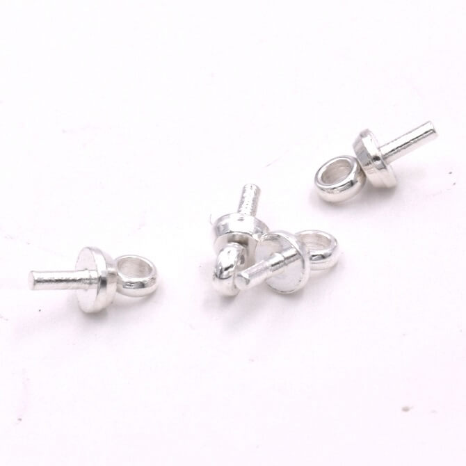 Mini-Pitonhaken für halbgebohrte Perlen, versilberter Edelstahl, 6 x 3 mm (4)