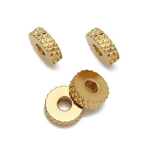 Achat Perle rondelle heishi strié diamant en acier inoxydable doré 5x2mm (4)