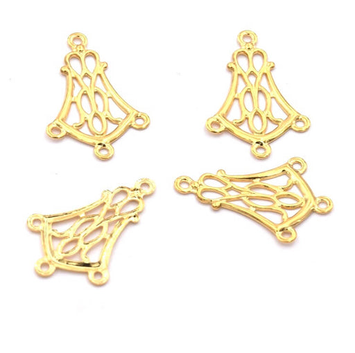 Kaufen Sie Perlen in der Schweiz Goldfarbene Kronleuchter-Ohrringe aus Edelstahl mit 3 Ringen, 20 x 13,5 mm (4)