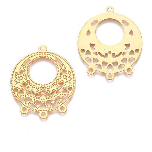 Kaufen Sie Perlen in der Schweiz Runde Kronleuchter-Ohrringe mit 3 Ringen – Goldfarbener Edelstahl 30 x 25 mm (2)