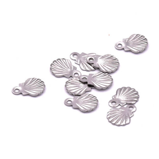 Kaufen Sie Perlen in der Schweiz Jakobsmuschel-Charm-Anhänger aus Edelstahl 8x6mm (10)