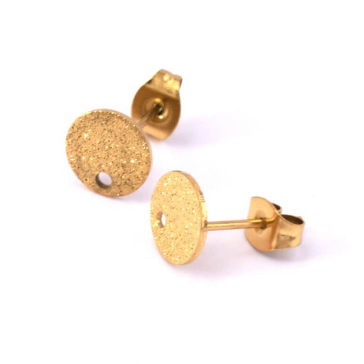 Boucles d'oreilles acier doré inoxydable texturé stardust - plateau 8mm (2)