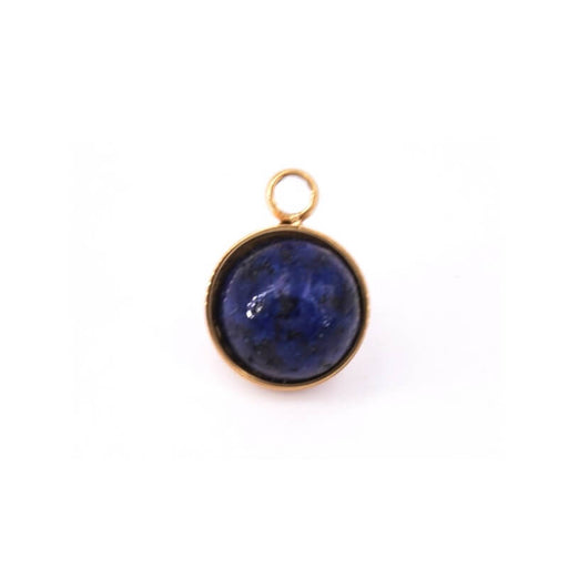 Achat Pendentif rond acier inoxydable doré avec Lapis lazuli 6mm (1)