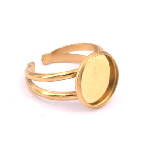 Kaufen Sie Perlen in der Schweiz Verstellbarer Ring goldener Edelstahl 18mm - 12mm Platte (1)