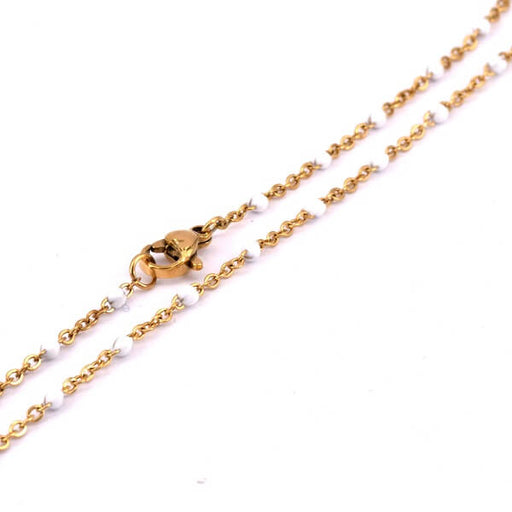 Kaufen Sie Perlen in der Schweiz Halskette aus goldenem Stahl – 2 mm und weißer Emaille, 45 cm (1)