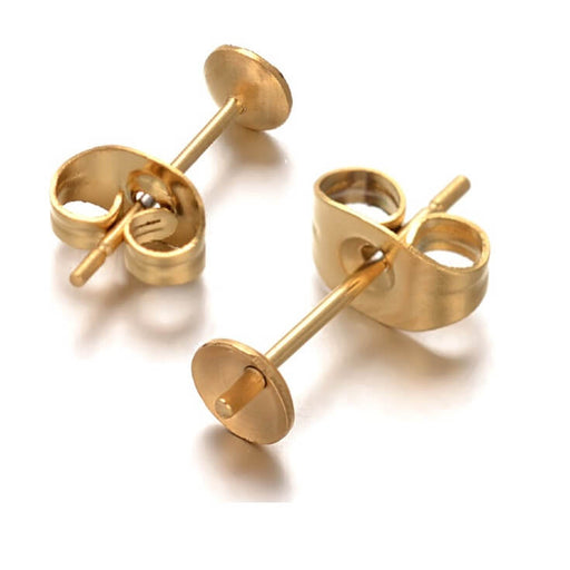 Achat Boucles d oreilles clou acier doré perle semi percée 4mm poussoirs (4)