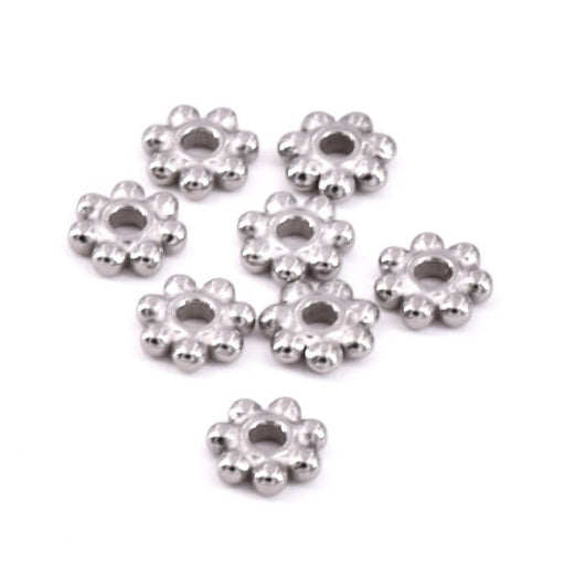 Achat Perle heishi rondelle séparateur perlée acier 4x1.2mm - Trou:1mm (20)