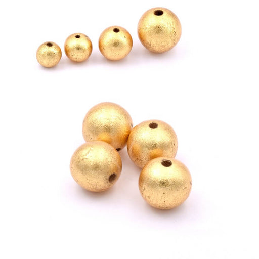 Perle ronde en bois doré à la feuille d'or 15mm - Trou: 3mm (4)