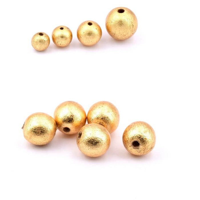Perle ronde en bois doré à la feuille d'or 13mm - Trou: 3mm (5)
