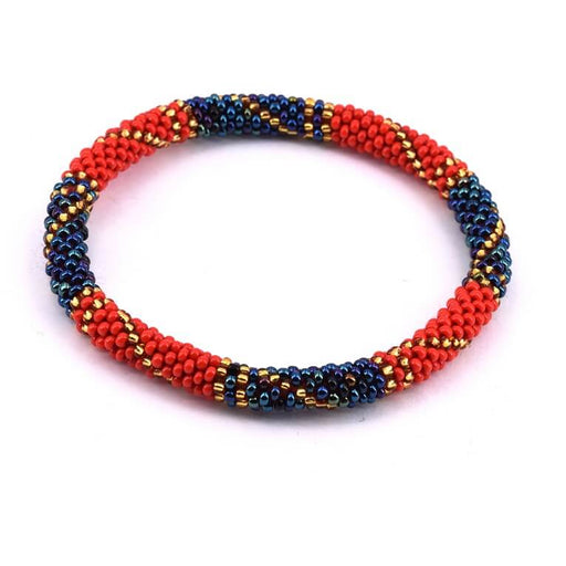 Bracelet jonc crocheté Népalais bleu et rouge 65mm (1)