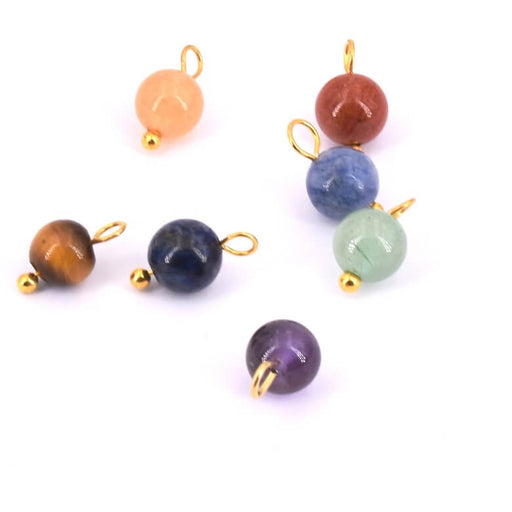 Kaufen Sie Perlen in der Schweiz Charm Anhänger Mix Edelsteine ​​rund gold Messing 6,5mm (7)
