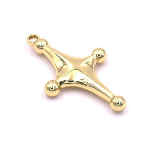 Kaufen Sie Perlen in der Schweiz Sternkreuz-Anhänger Hellgoldenes Metall 29x17x3,5mm - Loch: 1,4mm(1)