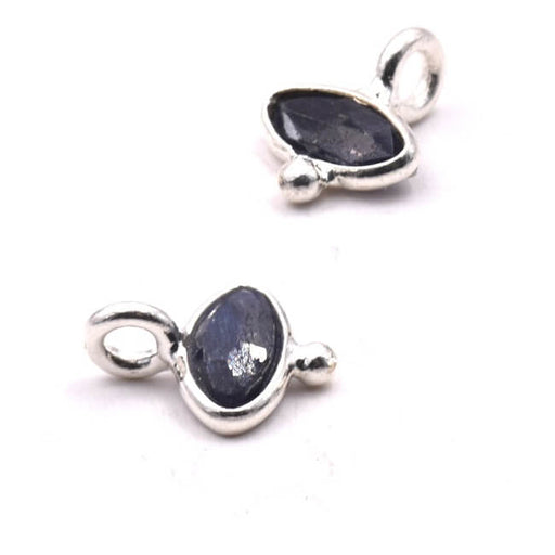 Kaufen Sie Perlen in der Schweiz Winziger Anhänger ovales Auge Saphir in 925er Silber gefasst – 7x9mm (1)