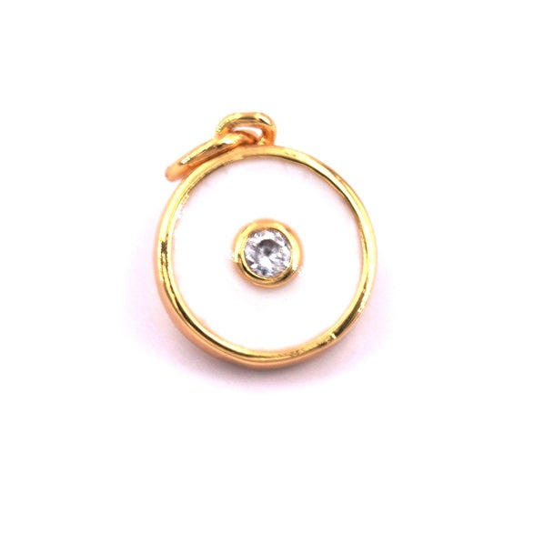 Pendentif rond émail blanc et zircon métal doré qualité 11x13.2mm (1)