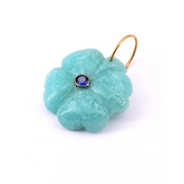 Pendentif fleur sculptée Amazonite cabochon Lapis lazuli 20mm (1)