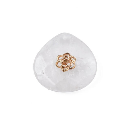Kaufen Sie Perlen in der Schweiz Tropfenanhänger Quarzkristall und goldene Blume - 28mm (1)