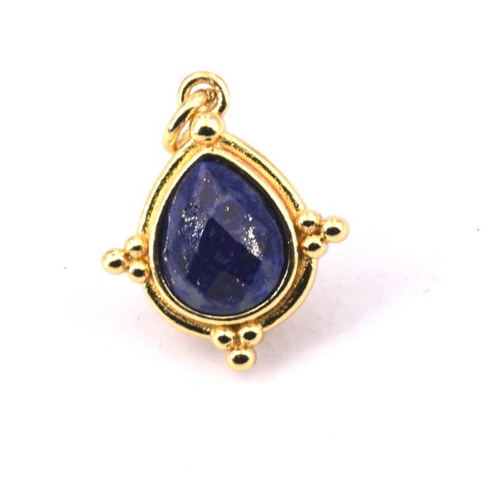 Lapislazuli facettierter Tropfenanhänger aus goldenem Messing 20x17mm (1)