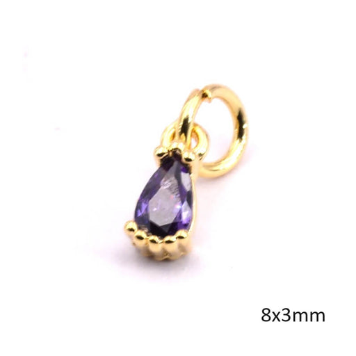 Pendentif breloque goutte perlée zircon violet doré qualité 8x3mm (1)