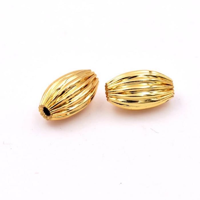 Geriffelte ovale Perle aus Goldene Farbe Messing 8x5mm - Loch: 1mm (2)
