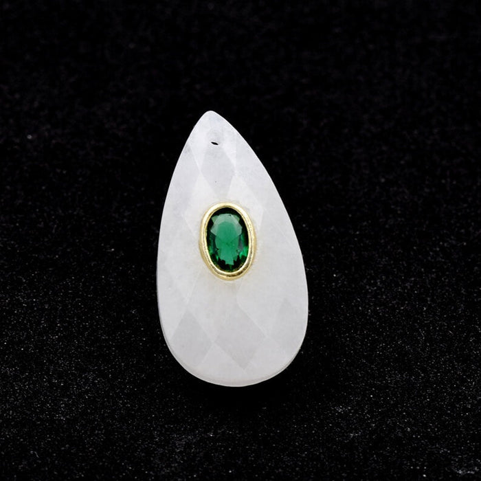Pendentif goutte cristal de quartz à facette et zircon 25x14mm (1)