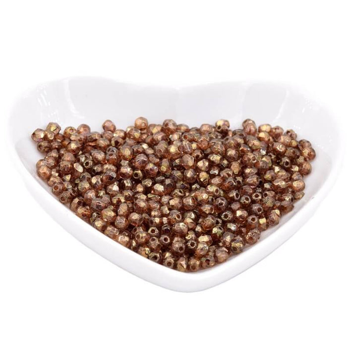 Perles facettes de bohème Luster Transparent Gold Smokey Topaz 3mm (50)