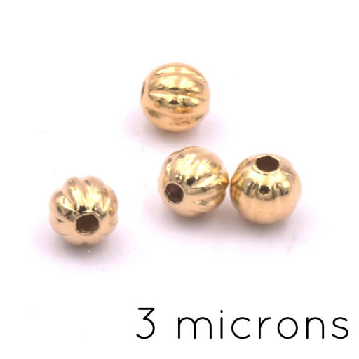 Runde Perle gestreift vergoldet 3 Mikron – 3 mm – Loch: 0.8 mm (4)