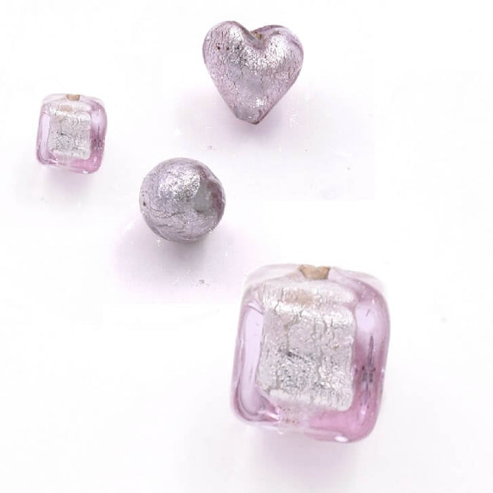 Murano-Würfelperle rosa antiksilber 6x6mm (1)