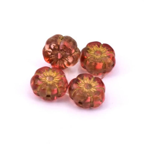 Kaufen Sie Perlen in der Schweiz Böhmische Glasperle Grenadine rosa und gold Hibiskusblüte 8mm (4)