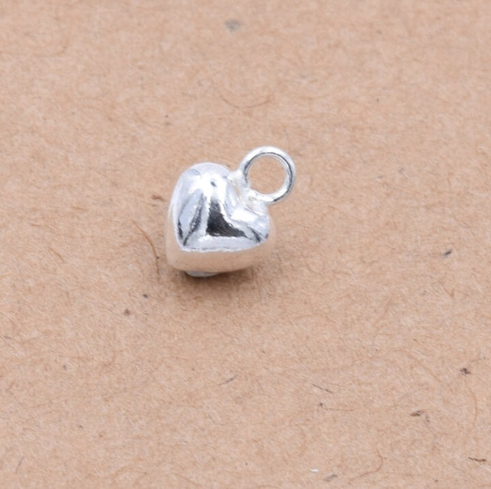 Coeur bombé en argent 925 - 5x7x3mm - Trou: 1.5mm (1)