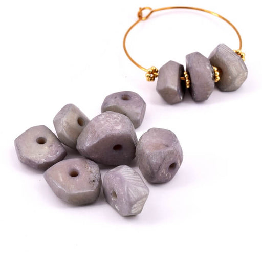 Kaufen Sie Perlen in der Schweiz Ethnische facettierte Scheibenperle grau - Knochen -14-9x10-4mm (6)