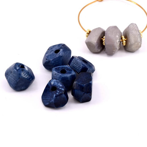 Kaufen Sie Perlen in der Schweiz Ethnische facettierte Unterlegscheibenperle - Blau - Knochen 14-9x10-4mm (6)