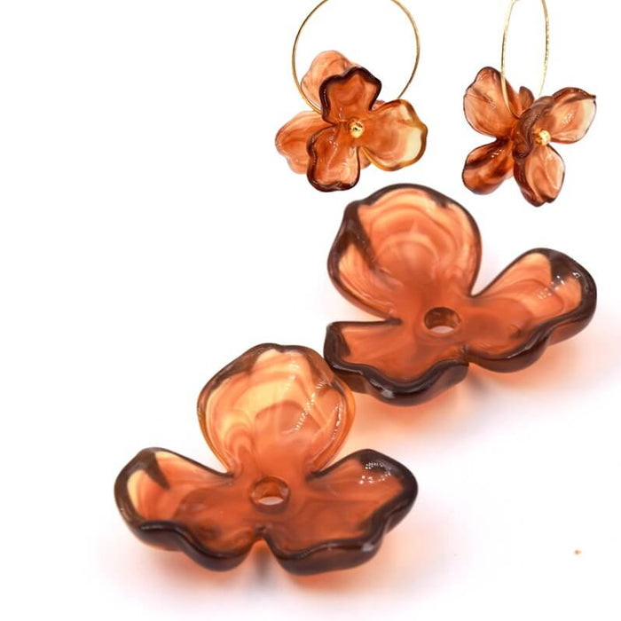 Perle fleur résine ambre 25mm - Trou: 2mm (2)