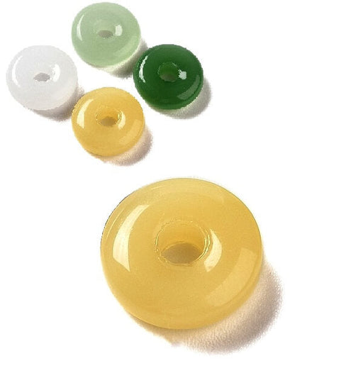 Kaufen Sie Perlen in der Schweiz Donut-Rondelle-Glasperle, gelbe Jadeimitation – 10 x 3,5 mm (4)