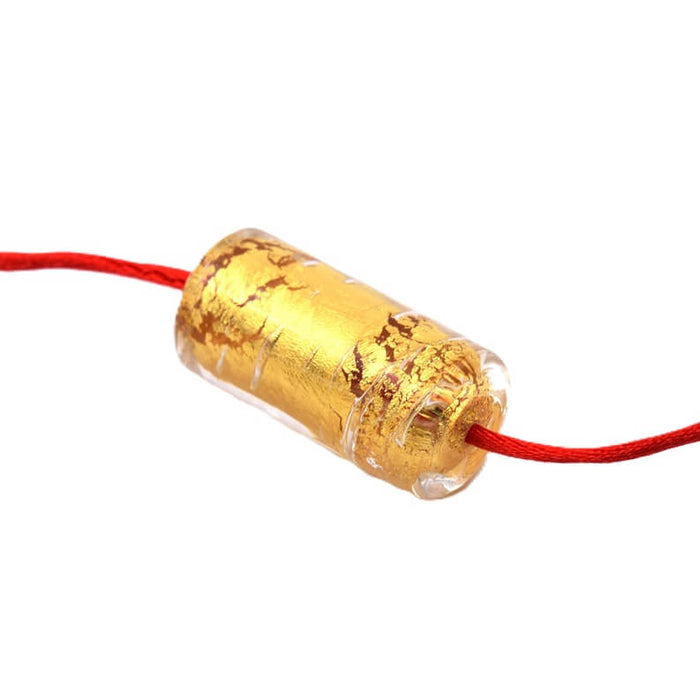 Perle tube à la feuille d'or façon Murano en verre 21x10mm (1)