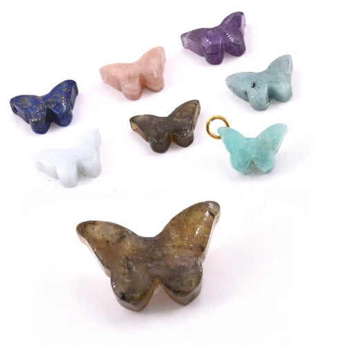 Kaufen Sie Perlen in der Schweiz Geschnitzter Schmetterlingsanhänger aus Labradorit – 17 x 16,5 mm – Loch: 1 mm (1)