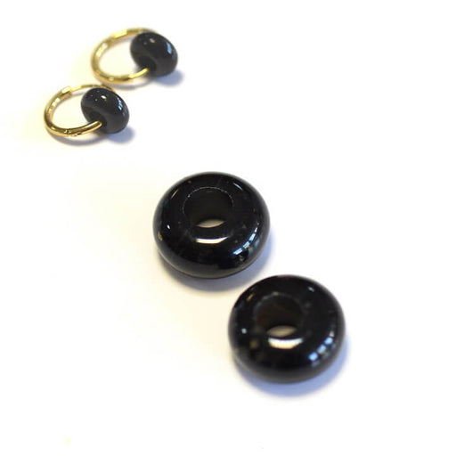 Perles rondelles donut en agate noire 10x4.5mm - Trou: 4mm (2)