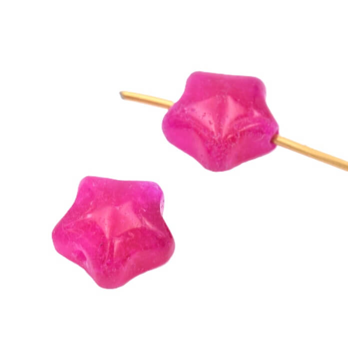 Perle étoile sculptée en jade teinté fuchsia 8mm - Trou: 0.8mm (2)