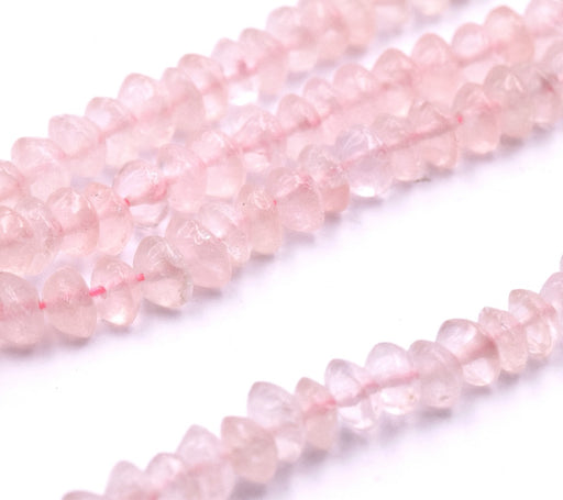 Kaufen Sie Perlen in der Schweiz Heishi-Perlen Rondelle Bicone Chips Rosenquarz 5 mm, Loch 0,5 mm, 33 cm (1 Reihe)