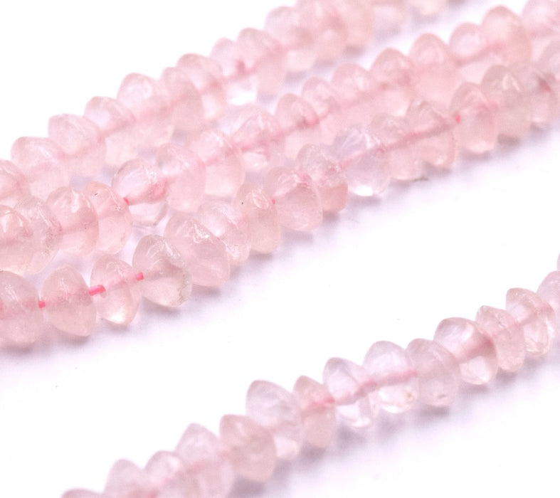 Perles Heishi Rondelles Bicone Chips Quartz Rose 4mm - Trou 0.5mm (1 fil-33cm)