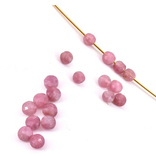 Kaufen Sie Perlen in der Schweiz Rosa Turmalin facettierte flache runde Perle – 4 mm – Loch: 0,6 mm (10)