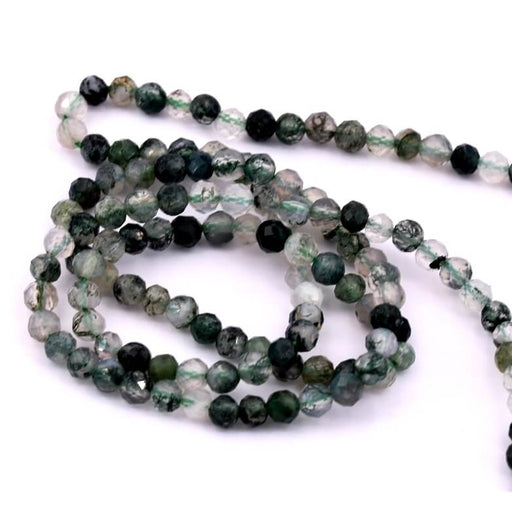 Kaufen Sie Perlen in der Schweiz Facettierte grüne Achatperle 3 mm – Loch: 0,8 mm (1 Strang – 39 cm)