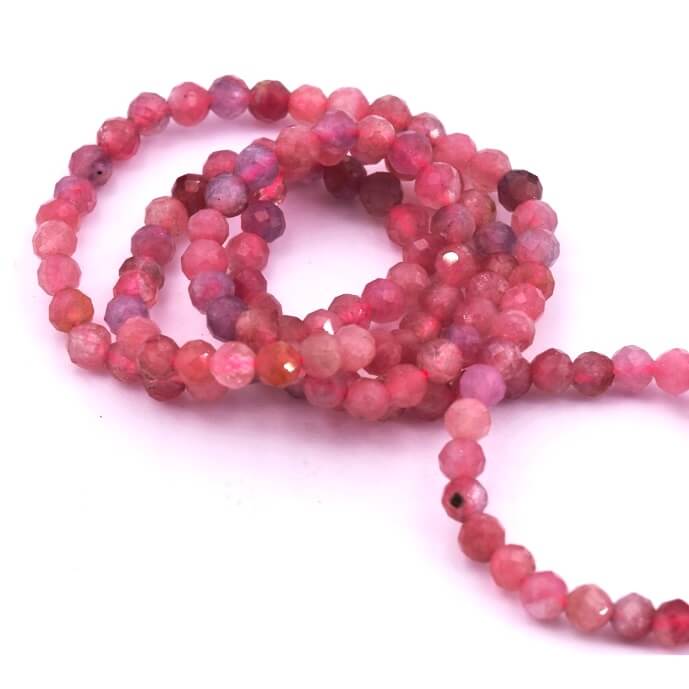 Perle ronde à facettes tourmaline rose 3mm (1 Fil-38cm)