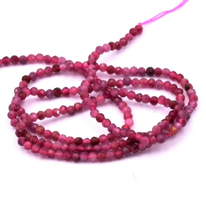 Perle ronde à facettes tourmaline rose 2-2.5mm (1 Fil-38cm)