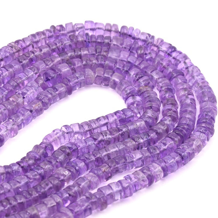 Helle Amethyst-Heishi-Röhrchenperle 5.5–6 x 2–4 mm – Loch: 0.5 mm (1 Strang – 32 cm)