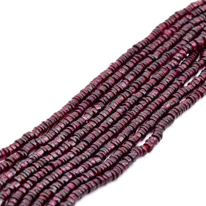 Perle heishi grenat 4x1.5-3mm - Trou: 0.5mm (1 fil-32cm)